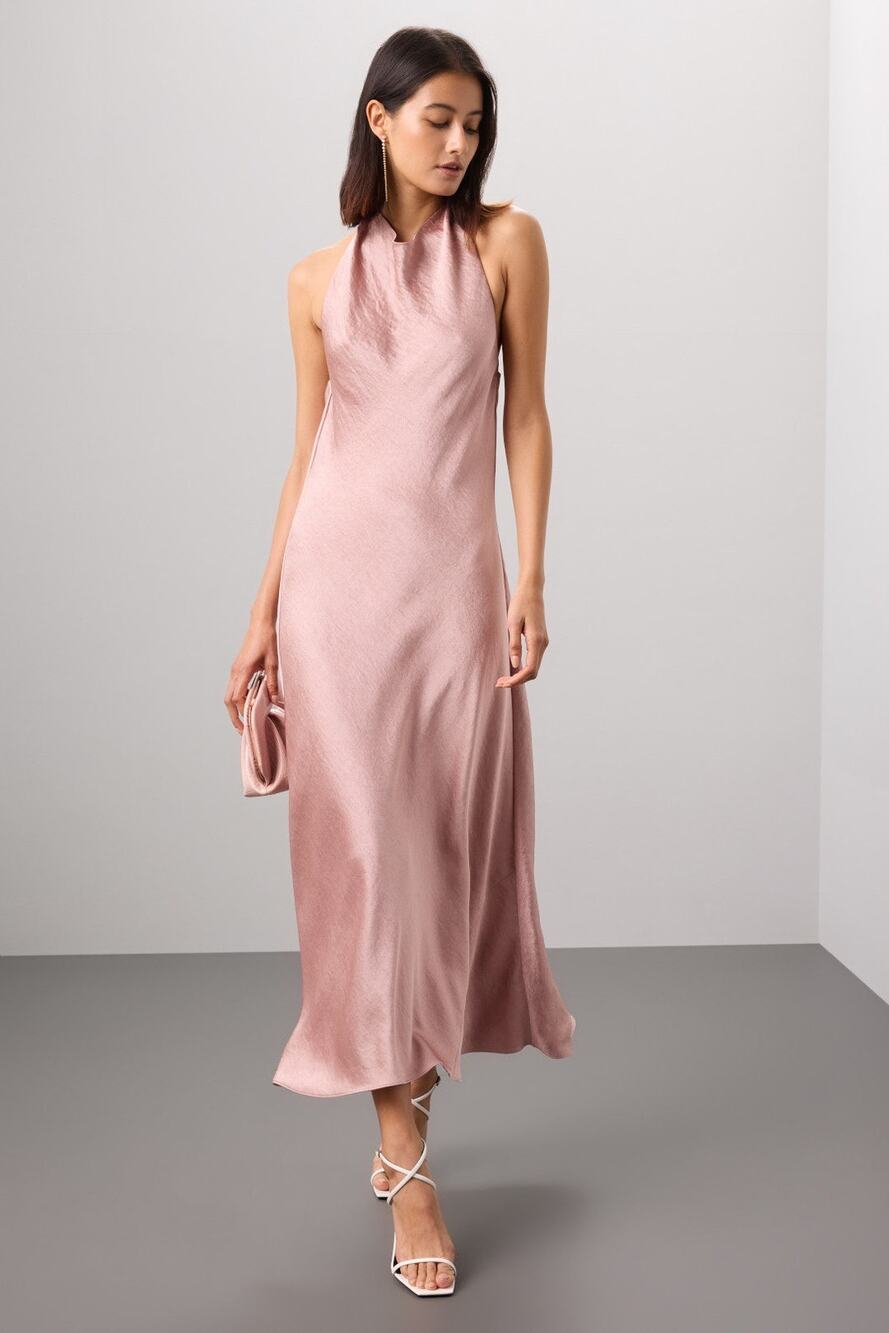 Vince Blush Pink Slip Maxi Dress Small Twist Back Pearl Button Minimalist